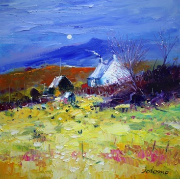 Hens in the spring moonlight Isle of Mull 20x20